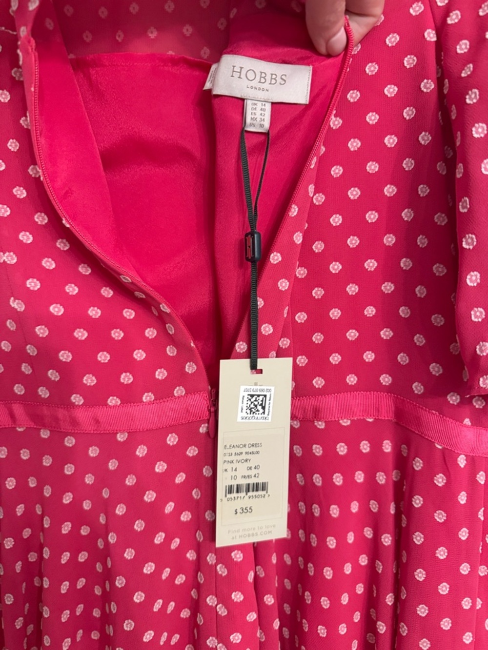 Hobbs London Eleanor Spot Pink Ivory Fit and Flare Dress US 10 NWT - Picture 5 of 5